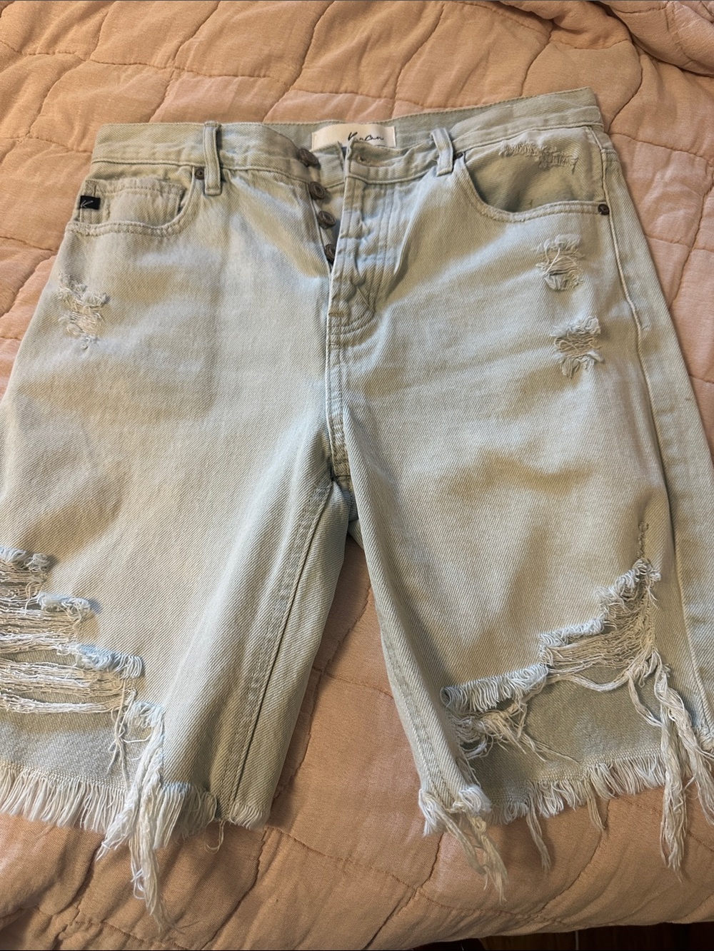 KanCan Light Wash Distressed Denim Bermuda Shorts